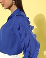 Shop Women's Blue Ruffled Sleeve Shirt