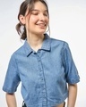 Shop Women's Blue Crop Shirt