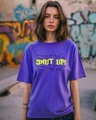 Shop Women's Blue Shut Up Typography Oversized T-shirt-Front