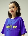 Shop Women's Blue Shut Up Typography Oversized T-shirt