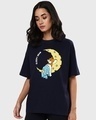 Shop Women's Blue Sleepy Head Graphic Printed Oversized T-shirt-Front