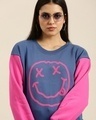 Shop Women's Blue Smiley Face Color Block Oversized Sweatshirt-Design