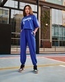 Shop Women's Blue Snoopy Playing Printed Oversized Joggers