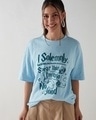 Shop Women's Blue Solemnly No Good Graphic Printed Oversized T-shirt-Front