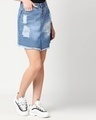 Shop Women's Blue Solid Distressed A-Line Mini Denim Skirt