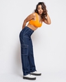 Shop Women's Blue Straight Fit Cargo Jeans-Design