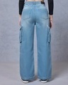 Shop Women's Blue Washed Straight Fit Cargo Jeans-Design