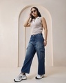 Shop Women's Blue Baggy Straight Fit Cargo Jeans-Full