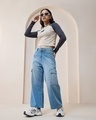Shop Women's Blue Baggy Straight Fit Cargo Jeans-Full