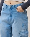 Shop Women's Blue Baggy Straight Fit Cargo Jeans