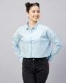 Shop Women's Blue Drop Shoulder Crop Shirt-Front