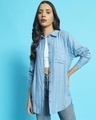 Shop Women's Blue Striped Oversized Shirt-Front