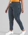 Shop Women's Blue Striped Skinny Fit Plus Size Track pants-Front