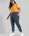 Shop Women's Blue Striped Skinny Fit Plus Size Track pants-Design