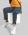 Shop Women's Blue Striped Skinny Fit Plus Size Track pants-Full