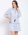 Shop Women's Blue Striped Three Quarter Sleeves Dress-Front