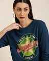 Shop Women's Blue Superior Graphic Printed Oversized T-shirt-Front