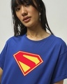Shop Women's Blue Superman Logo Graphic Printed Boyfriend T-shirt