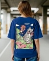 Shop Women's Blue T&J Scare Graphic Printed Oversized T-shirt-Front