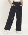 Shop Women's Navy Blue Tapered Fit Cargo Pants-Front