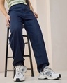 Shop Women's Blue Baggy Tapered Fit Jeans-Front
