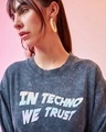 Shop Women's Blue Techno Rave Graphic Printed Oversized Sweatshirt