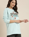 Shop Women's Blue Typographic Oversized T-Shirt-Front