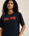 Shop Women's Blue Typographic Oversized T-shirt-Front