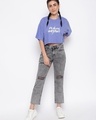 Shop Women's Blue Typography Loose Fit Crop T-shirt