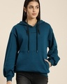 Shop Women's Blue Typography Oversized Hoodie-Front