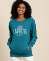 Shop Women's Blue Typography Oversized Sweatshirt-Front