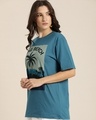 Shop Women's Blue Typography Oversized T-shirt-Front