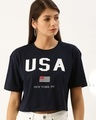 Shop Women's Blue Typography T-shirt-Front