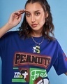 Shop Women's Blue Varsity Peanuts Graphic Printed Oversized T-shirt