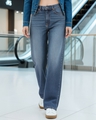 Shop Women's Blue Washed Baggy Straight Fit Jeans-Front