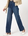 Shop Women's Blue Washed Baggy Straight Fit Jeans-Front