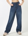 Shop Women's Blue Washed Baggy Straight Fit Jeans-Front
