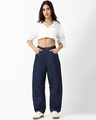 Shop Women's Blue Washed Barrel Fit Jeans-Full
