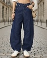 Shop Women's Blue Washed Barrel Fit Jeans-Front