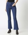 Shop Women's Blue Washed Boot Cut Fit High Waist Jeans-Front