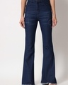 Shop Women's Blue Washed Boot Cut Jeans-Front