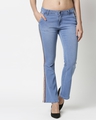 Shop Women's Blue Washed Bootcut Fit High Waist Jeans With Belt Loops-Front