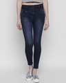 Shop Women's Blue Washed Slim Fit High Waist Jeans-Front