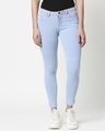 Shop Women's Blue Washed Slim Fit Mid Waist Jeans With Belt Loops-Front