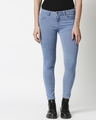 Shop Women's Blue Washed Slim Fit Mid Waist Jeans With Belt Loops-Front