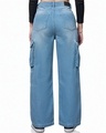 Shop Women's Blue Washed Straight Fit Cargo Jeans-Design