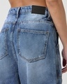 Shop Women's Blue Washed Straight Fit Cargo Jeans