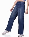 Shop Women's Blue Washed Straight Fit Jeans-Front