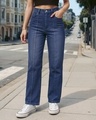 Shop Women's Blue Washed Straight Fit Jeans-Front