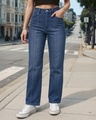 Shop Women's Blue Washed Straight Fit Jeans-Front
